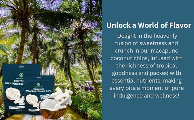 NOKKI FARM Freeze Dried Macapuno Coconut Chips - Healthy & Exotic Tropical Fruit Snacks, Low in Sugar, No Preservatives, Kid-Approved Shelf-Stable & Portable On-The-Go Snacking - 1.76 Oz