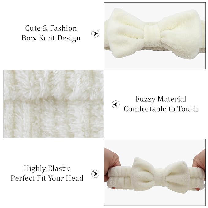 8 Pack Beige SKincare Headband for Washing Face,Spa Headbands for Women Girls Cute Bow Headbands for Makeup Face Wash Hair bands Slumber Party Supplies