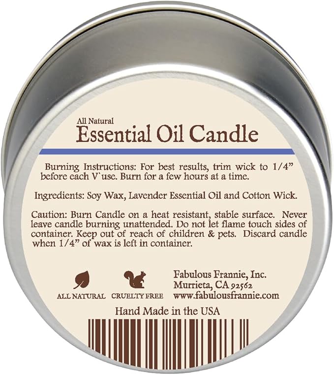 Fabulous Frannie Lavender All-Natural Soy Candles Cotton Wick High Pure Essential Oil Scent 40 Hours Burn Time Gift for Women & Men 6 Ounce (Pack of 1)