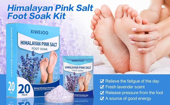 20 Pack Himalayan Pink Salt Feet Soak lavender foot soaking Pedicure kit Supplies for Foot Spa Foot Soak Salts with Epsom Salt for Soaking Lavender Pedicure kit Callus Remover