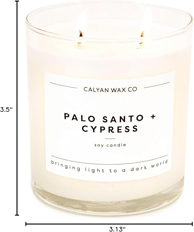 Calyan Wax Co. 2 Wick Candle, Palo Santo + Cypress Scented Candle, 37 Hour Burn Time, Aromatherapy Soy Candles, Non Toxic & Vegan Soy Wax, Glass Tumbler Scented Candles, 12.5oz