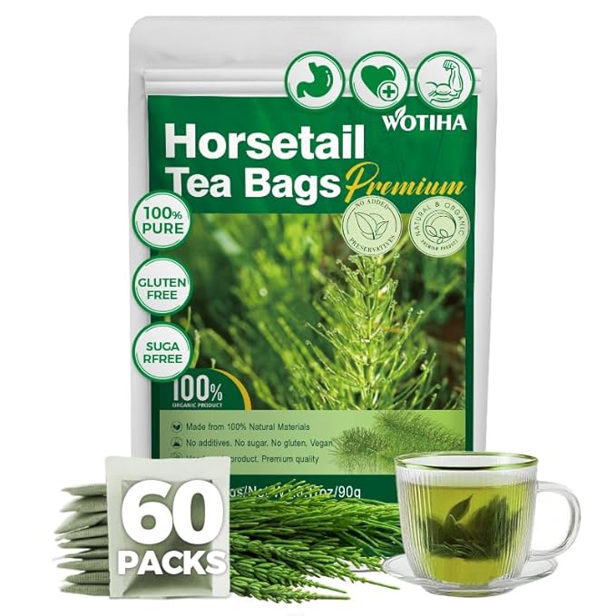 WOTIHA-Natural Horsetail tea 90g. 60 Herbal Tea Bags.100% Wild Natural Horse Tail Herb Helps Promote Hair Growth .Non-GMO • Additive-Free • Caffeine-Free • Sugar-Free • Vegan