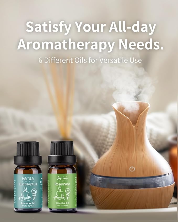 VTS Essential Oils Set (6 x 10ml) - Lavender, Peppermint, Eucalyptus, Tea Tree, Geranium, Rosemary, Aromatherapy Oils Gift Set for Home Diffusers, Skin & Hair Care, Soap & Candle Making, Humidifiers