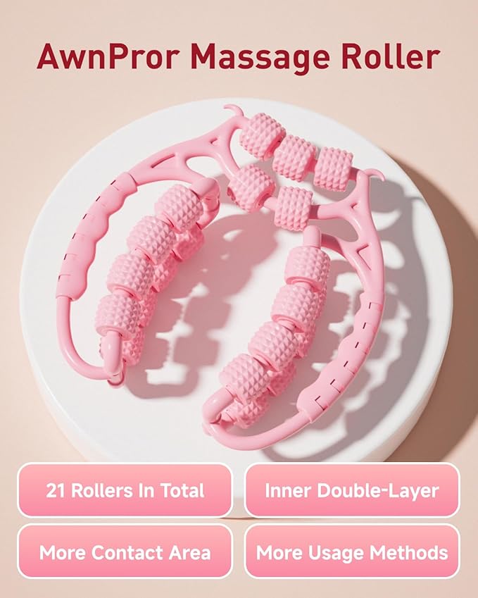 Massage Roller for Legs,21 Wheel Circular Leg Clamp+3 Wheel Massage Roller Stick Lymphatic Massage for Relieve Soreness Stiffness Tight Muscles Deep Tissue-Green