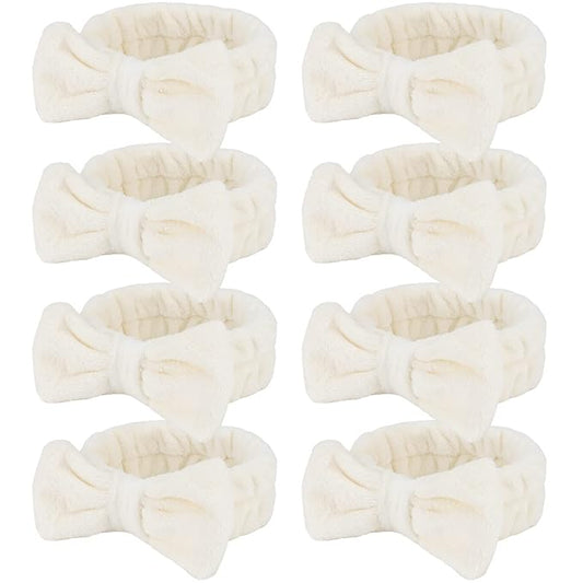 Ondder Spa Headband for Washing Face 8 Pack Beige Skincare Headbands for Women Girls Terry Cloth Cute Bow Head Bands
