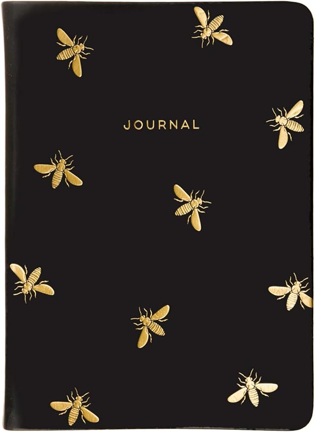 WORLD TRAVELER Eccolo Gold Bees Writing Journal, 256 Lined Page Notebook, Faux Leather Soft Cover, 5x7