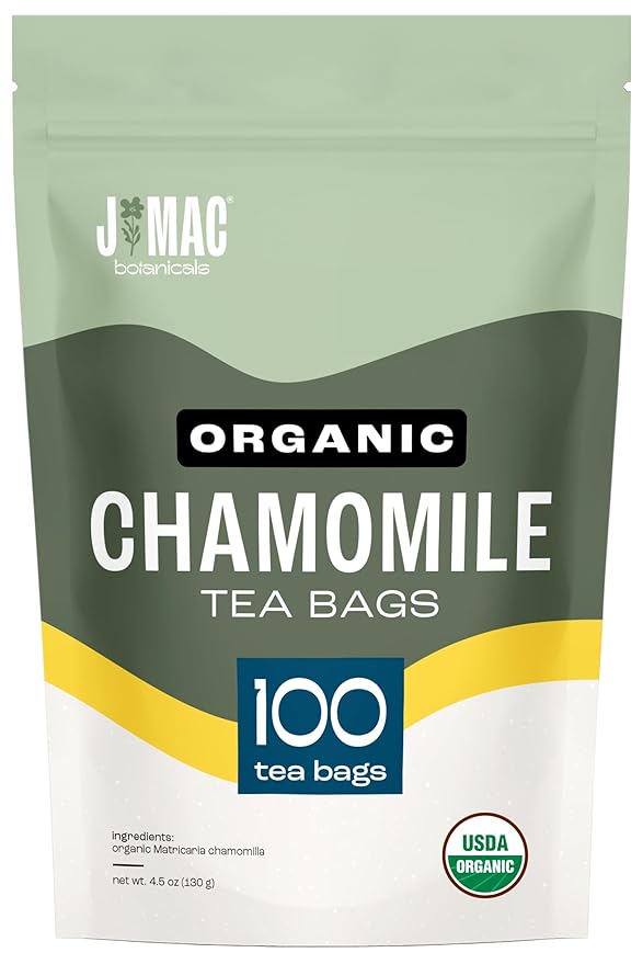 J MAC BOTANICALS Organic Chamomile Tea Bags (100 Count) - Certified by Organic Certifiers, Inc. - Quality Tea From Nile Valley, Egypt, Packaged in the USA
