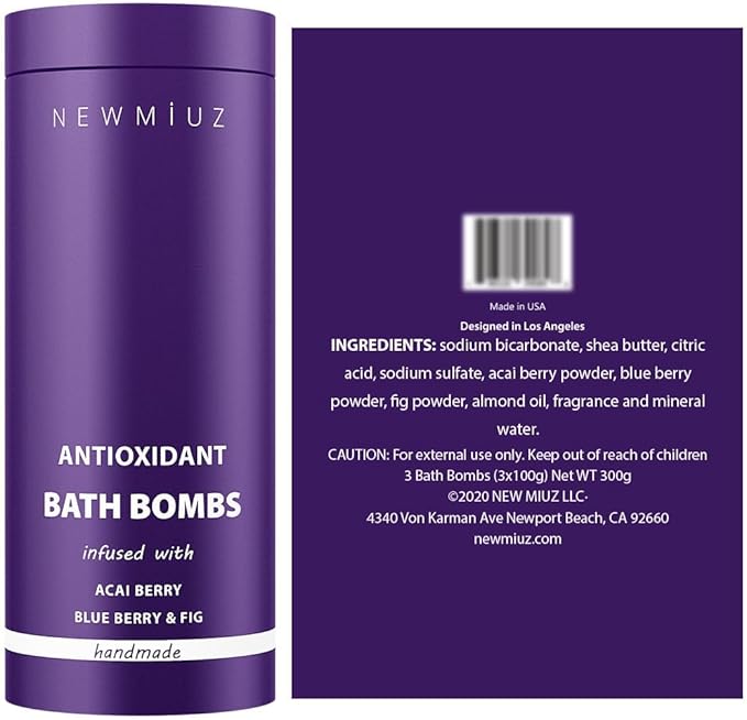 Natural Bath Bombs Skin Nourishing Detox Moisturize Antioxidant Acai Blueberry Luxury Fizzing Spa Bubble Bath Gift Set for Sensitive Skin Stress Relief Relaxation Gift Birthday Christmas