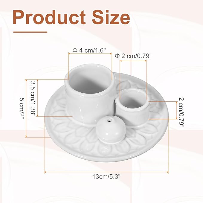 uxcell Incense Burner, 4 in 1 Ceramic Incense Holder Santo Holder Ash Catcher & Candle Holder Decorative Bowl for Meditation Stick Aromatherapy Yoga, White