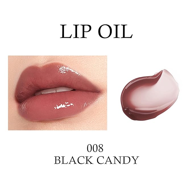 KYDA Hydrating Lip Glow Oil, Moisturizing Lip Oil, Glossy Transparent Plumping Lip Gloss, Tinted Lip Oil for Lip Care and Dry Lips-Black Candy