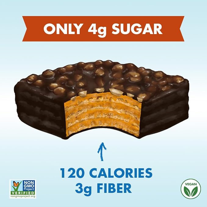 Rip Van Keto Wafer Cookies - Healthy Snacks - Non GMO Snack - Keto Snacks - Low Carb, Low Sugar (2g), Low Calorie and Vegan Snack - 16 Count (Dark Chocolate Peanut Butter)