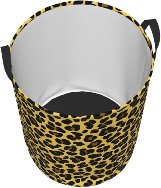 Laundry Basket Golden Leopard Print Collapsible Large Capacity, 63L Dirty Clothes Basket Durable Lightweight Hamper With Handles Ideal For Clothes,Toys Home Organization19.6 * 15.7in