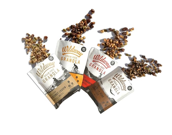 Wildway Keto Granola Snack Packs| Variety | Grain-Free Certified Gluten-Free Cereal | Vegan, Low Carb & No Sugar Added | Paleo-Friendly, Non-GMO Fruit & Nut Clusters | Nutrient-Rich Snack | 4 Pack