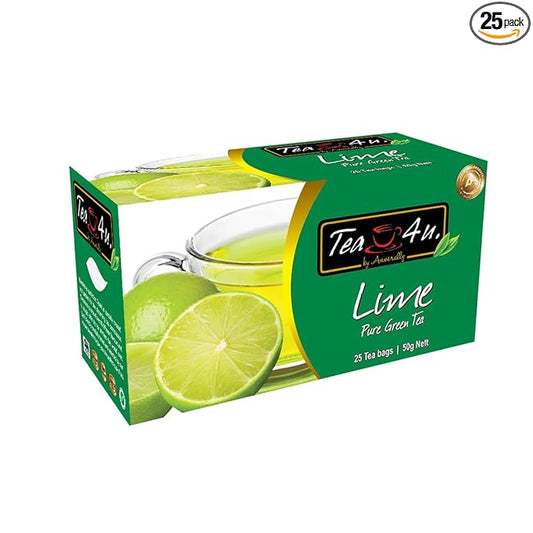 Tea4u Lime Green Tea - Smooth Blend of Lime Flavor - Hand Picked Leaves - Keeps You Hydrated with Refreshing Aroma - 25 Teabags