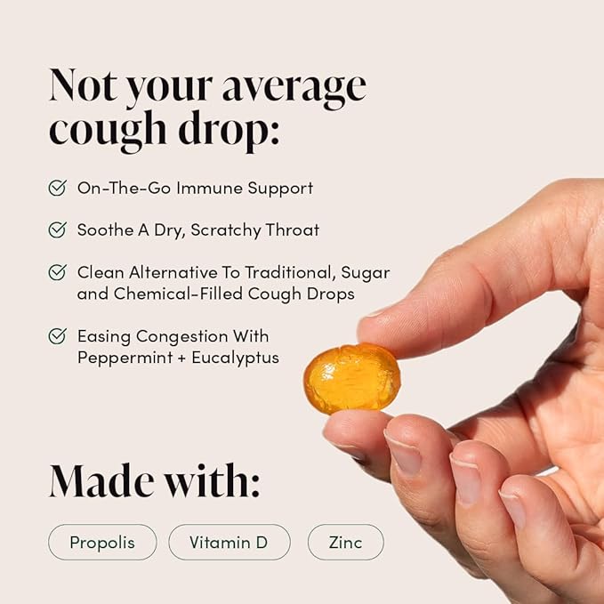 Beekeeper's Naturals Soothing Mint Eucalyptus Cough Drops, Immune Support with Vitamin D, Zinc and Propolis, Cooling & Throat Soothing Lozenges, 14 Ct