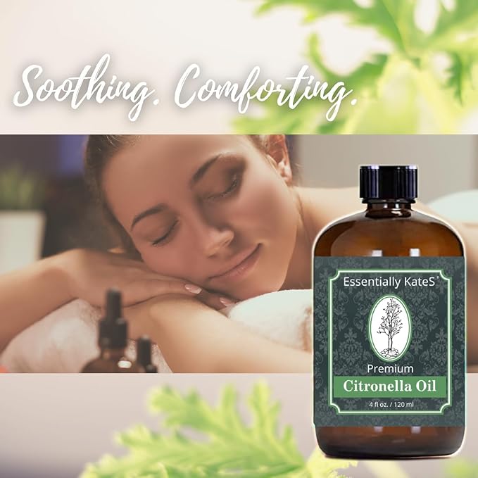 Essentially KateS Premium Citronella Oil 4 Fl Oz - 100% Pure and Natural - with Sprayer and Dropper