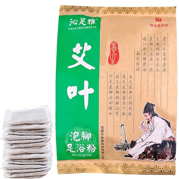 100Bags Mugwort Herb Foot Soak , Lymphatic Drainage Chinese Herbal Organic Wormwood Leg Foot Bath Bag, Chinese Herbal Foot Bath Spa Powder Kits Foot Reflexology Rela