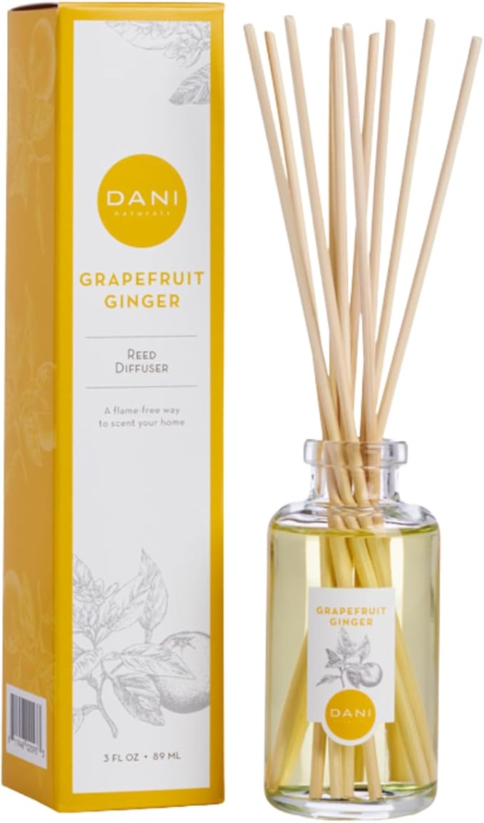 DANI Naturals Reed Diffuser Set - Fresh Grapefruit Ginger Scent - Aromatherapy Essential Oils - Alcohol-Free, Non-Toxic, Eco-Friendly - 10 Sticks - 3.5 oz