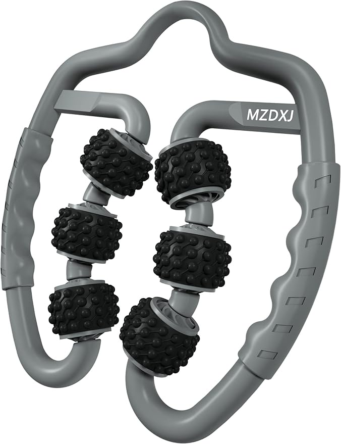 Cellulite Massage Tool Muscle Roller - Deep Fascia Massager & Dimpled Skin Remover for Legs, Thighs & Buttocks - Anti-Cellulite Roller, Smooth Skin, Pain Reliefs (Grey Black-6Wheel)