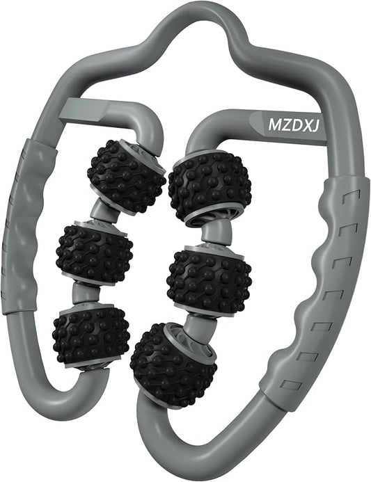 Cellulite Massage Tool Muscle Roller - Deep Fascia Massager & Dimpled Skin Remover for Legs, Thighs & Buttocks - Anti-Cellulite Roller, Smooth Skin, Pain Reliefs (Grey Black-6Wheel)