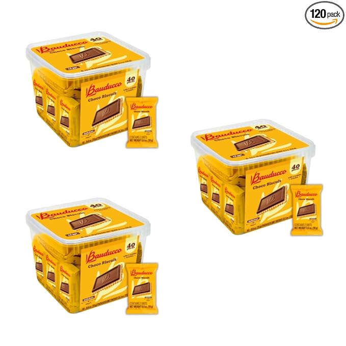 Bauducco Choco Biscuit Cookies, 25.3 oz (Pack of 120) - Crispy & Delicious Chocolate Cookies, Individually Wrapped for Snacks, Dessert & Lunch Boxes - 2 Cookies per Pack
