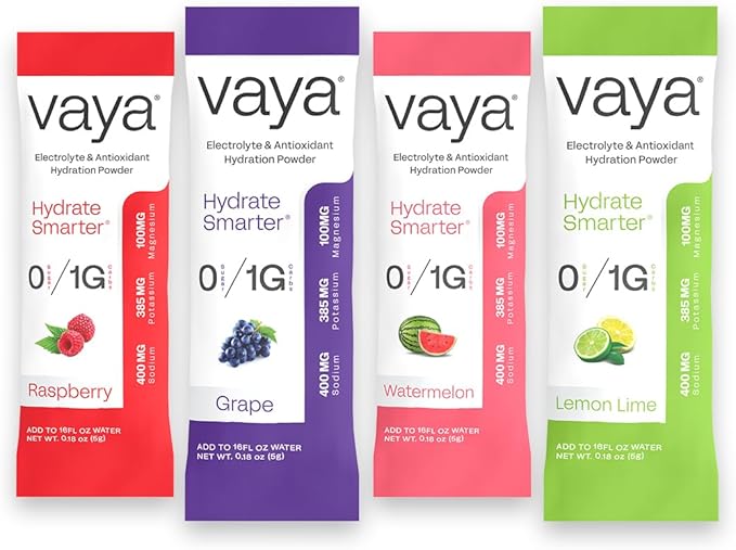 Vaya - Sugar Free Electrolyte Powder Packets – Give Your Body Instant Hydration - with Fasting Electrolytes – Great Tasting - Hydration Packets + Vitamin C - Variety Pack - 24 Stick Packs
