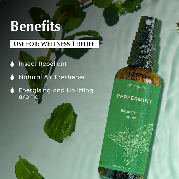 Peppermint Room, Linen & Pillow Spray by Aromafume | 100ml/3.38 fl oz | with Pure Peppermint Essential Oil | Aromatherapy Spray for Relaxation, Sleep & Stress Relief | Mist for Bedding, Fabrics