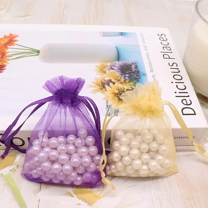 100 Pcs Organza Gift Bags Purple Small Jewelry Pouches Wedding Jewelry Bag 2x3 Inch Favour bags Lavender Bag for Wedding Birthday Party Christmas Candy Mesh Bags