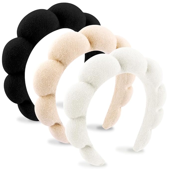 AOPRIE SPA Headbands for Washing Face Makeup Headbands with Bow Hair Band Women Facial Head Band Wrist Towel Wraps For Shower Face Mask Black White Beige, 3 Pack