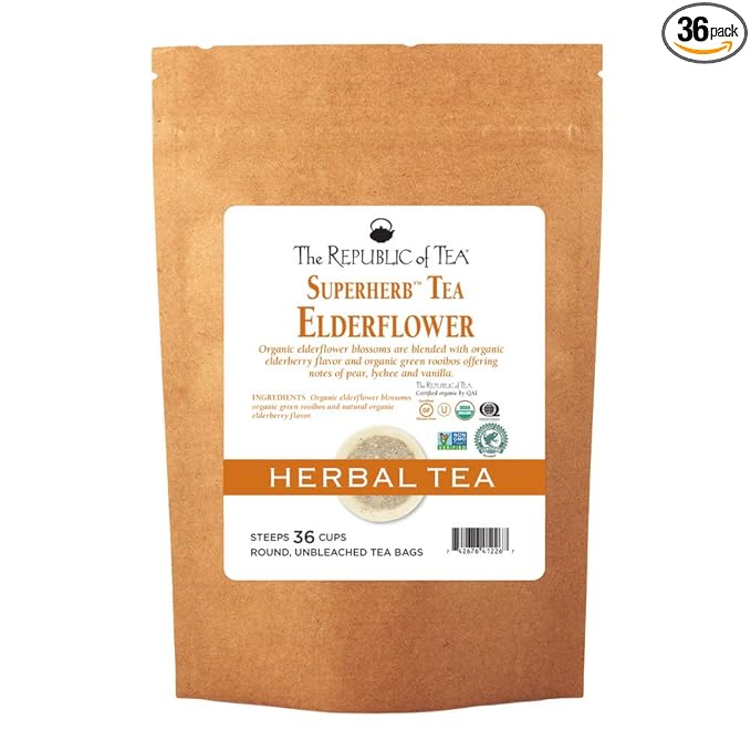The Republic of Tea — Organic Elderflower SuperHerb Tea Refill, 36 Herbal Tea Bags, Naturally Caffeine-Free