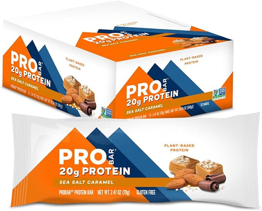 PROBAR - PROTEIN Bar, Sea Salt Caramel, Non-GMO, Gluten-Free, Healthy, Plant-Based, Whole-Food Ingredients, Natural Energy (12 Count)