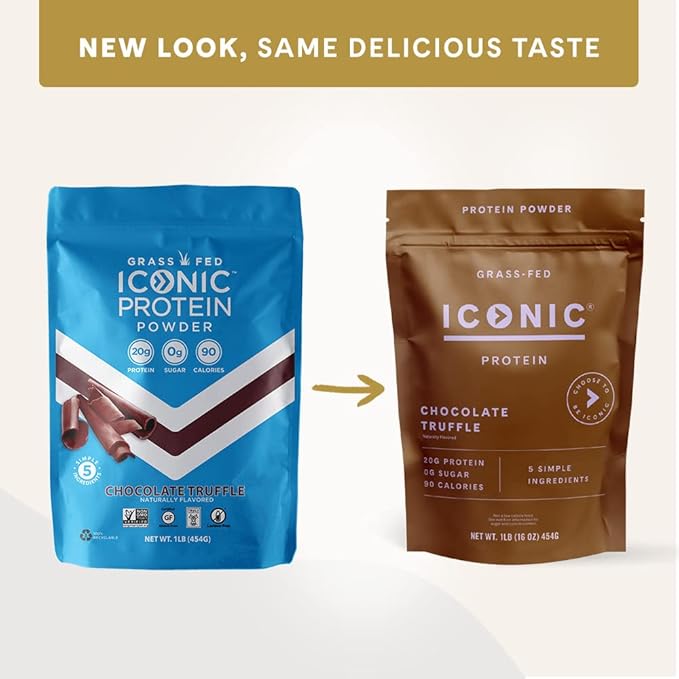 ICONIC Protein Powder, Chocolate Truffle - Sugar Free, Low Carb Protein Powder - Lactose Free, Gluten Free, Non-GMO - 20g Grass Fed Whey & Casein Protein - Keto Friendly, 1 lb. Pouch (17 Servings)