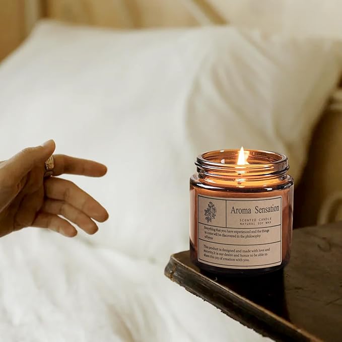 Organic Sandalwood Rose Candles - Non Toxic Soy Candles for Home, Stress Relief & Meditation (7oz)