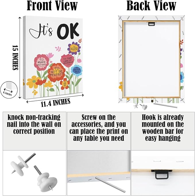 Inspirational Quotes Wall Art Decor, Mental Health Framed Canvas Wall Art for Girls Room Nursery Home Living Bedroom Office Decor, Encouragements Gifts for Girls Daughter Housewarming Gifts