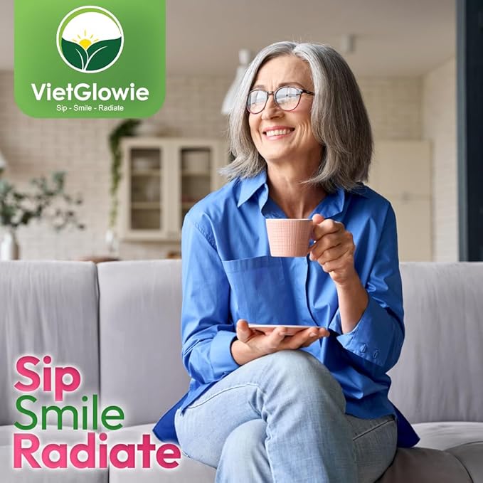 VietGlowie 20 Chamomile Blend Pyramid Tea Bags, 11.5g/Bag to 33oz, Chamomile, Lavender, Brown Rice, Stevia, Bedtime Tea, Sleep Support Herbal Tea, Caffeine-Free, 100% Natural, Corn-Based Tea Bags