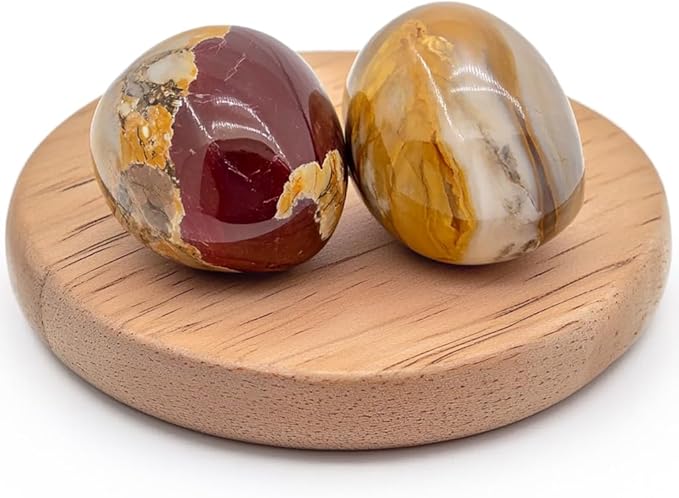 Polished Mookaite Jasper Crystal Stones - 2 Pcs of 1.2" Worry Stone for Anxiety, Pocket Palm Stone Super Large Handpicked Natural Tumbled Gemstones for Meditation, Reiki, Chakra Healing, Home Decor