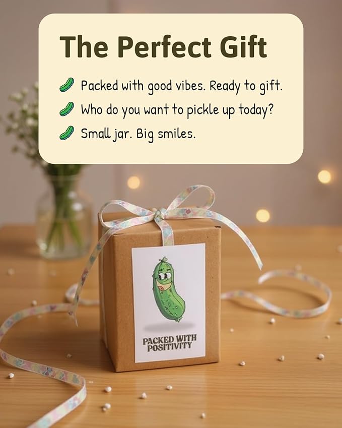 Positive Pickle Affirmation Cards Jar,60 Daily Affirmations, Emotional Support Pickle with Positive Messages, Encouragement Present for Women, Teens,girls,and Friends