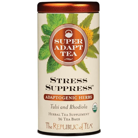 The Republic of Tea - SuperAdapt Stress Suppress Herbal Tea, 36 Tea Bags, Organic, Caffeine Free, Tulsi and Rhodiola Herbal Tea