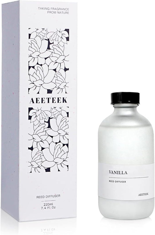 Vanilla Reed Diffuser, 7.4oz(220ml) Orange Blossom Black Pepper Amber Essential Oils, Air Freshener for Home with Willow Branches Decor, Long Lasting Fragrance for Bathroom, Office (1-Pack)