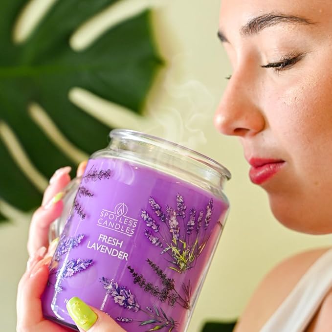 Fresh Lavender Candle 22oz Glass Jar with Wooden Wick in a Decorated Jar Within a Presentation Gift Box and Protective Shipping Box