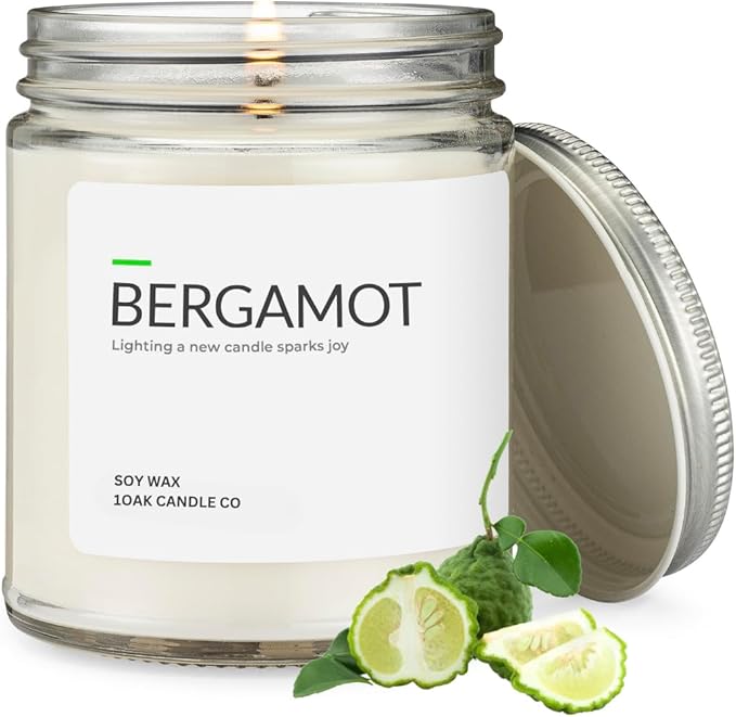 1OAK Soy Wax Scented Candles (Bergamot) - Soy Candles for Home Scented - Long Burning Candles Premium - Hand-Poured (7oz.)