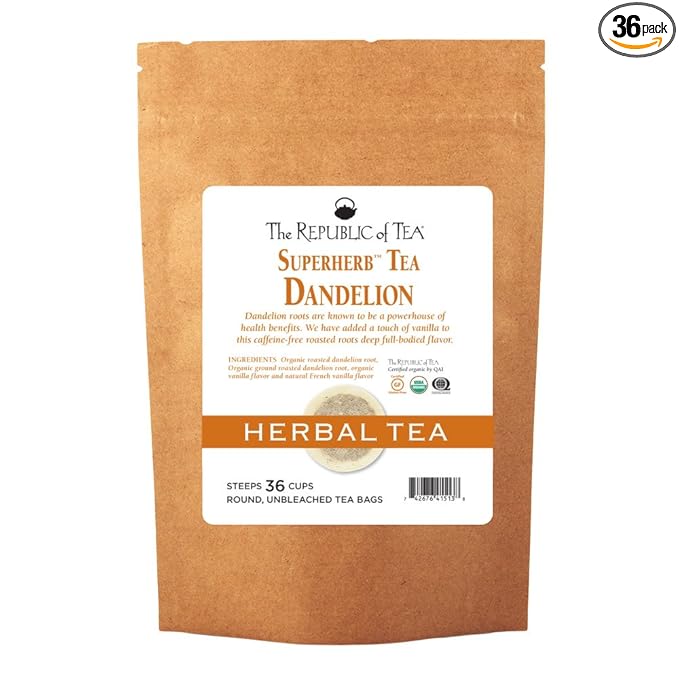 The Republic of Tea — Organic Dandelion SuperHerb Tea Refill Bag, 36 Herbal Tea Bags, Naturally Caffeine-Free