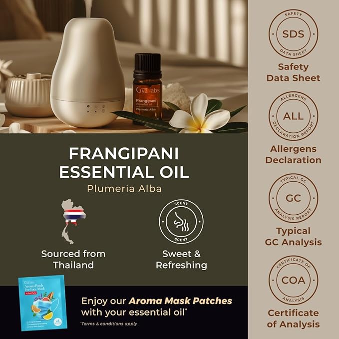 Gya Labs Frangipani Essential Oil - 0.34 Fl Oz - for Hair, Skin, Diffuser, Aromatherapy & DIY Candle Making Scent