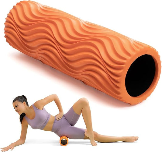 Foam Roller - Muscle Massage Roller for Back Pain & Stretching - Ergonomic Wide Wave Textured - Deep Muscle Massage Pilates Yoga, Athletics, Fitness Exercise for Whole Body