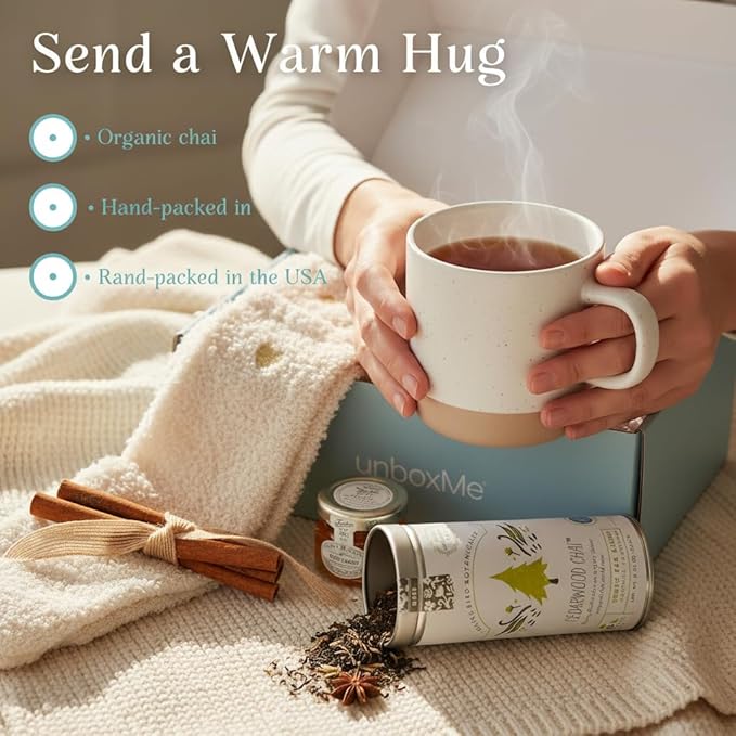 UnboxMe Tea Gift Basket Care Package for Women - Self Care Box with Cozy Socks, Mug, Chai Tea, Honey & Cinnamon, Get Well Soon, Thinking of You