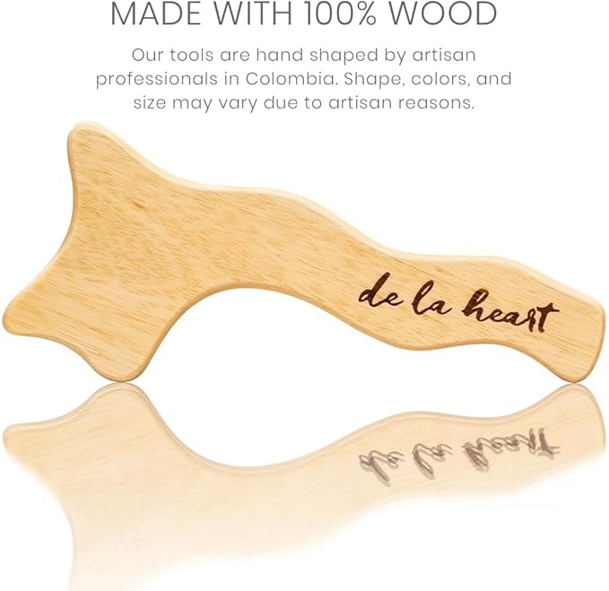 de la heart Wooden Lymphatic Body Massage Tool | Handheld Body Sculpting & Cellulite Massager for Circulation, Muscle Relaxation & Skin Firming | Smooth Wood Maderotherapy Tool for Home Use