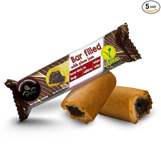 Ambrozia Vegan Snack Bars – Healthy Snack Plum-Filled Bar | Clean-Label, No Added Sugar, Handcrafted in EU | Healthy Romanian-Inspired Fruit Bar for Kids & Adults | 5 x 60g Individually Wrapped