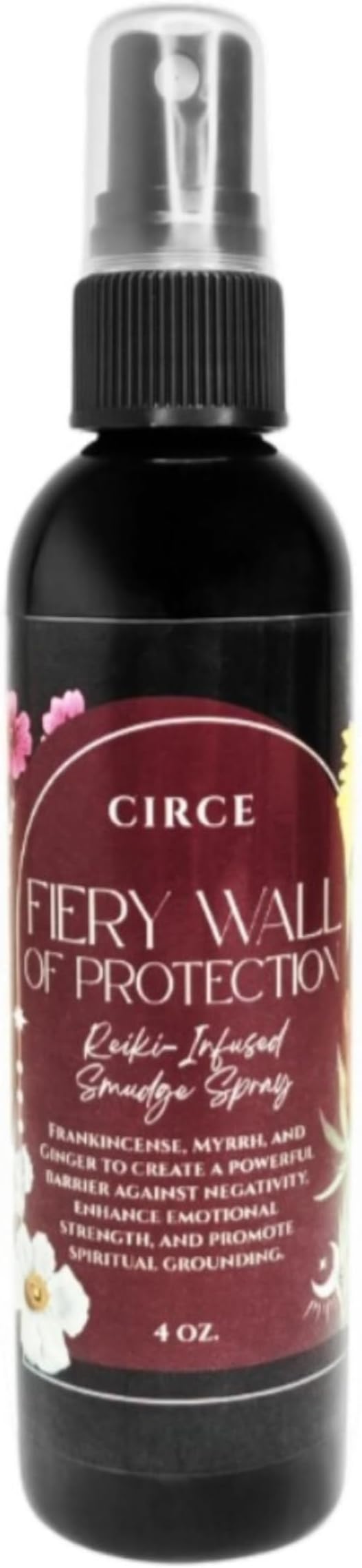 Circe Fiery Wall of Protection Smudge Spray – 100% Natural Smoke Free Alternative for Energetic Protection of Self & Space - Frankincense, Myrrh & Ginger - Negativity Guard, Self Care, Gift - 4oz