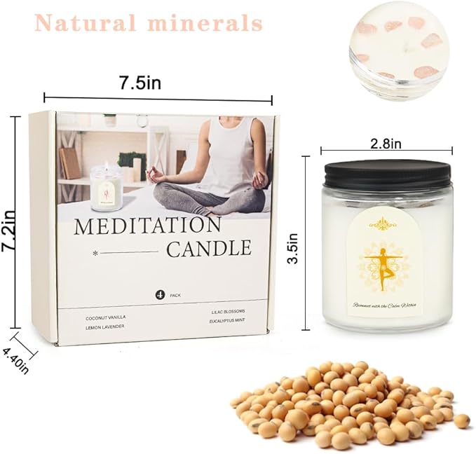 4 Pack Candles for Home Scented, Scented Candle Set with Crystals Stones, Aromatherapy Candles Birthday Gifts Set for Women, 24 Oz 200 Hour Long Lasting Soy Candles Gifts for Mothers Days