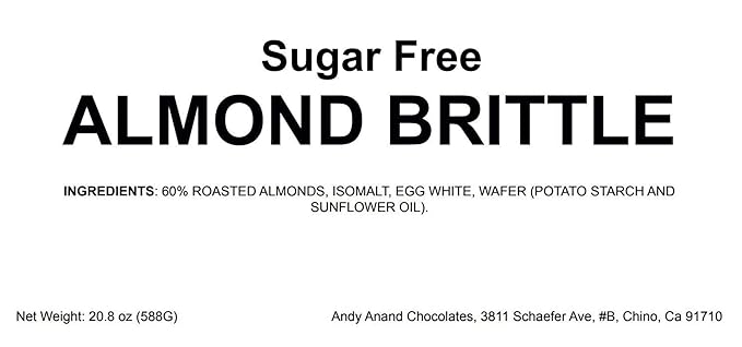 Andy Anand Chocolatier Sugar Free Roasted Almond Soft Nougat Brittle - Made in Europe Gluten Free Diabetic Friendly Nougat Candy, Unforgettable Flavor,Bite With Italian Nougat Brittle (Pack of 2)